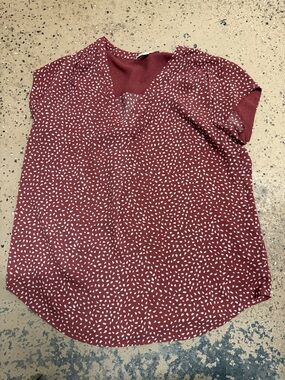 fun 2 fun Maroon Dot-Print V-Neck Blouse